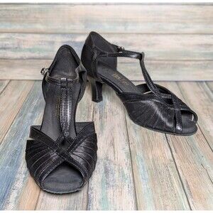 Black Strappy Ballroom Latin Dance Heels Size 8.5 Glam Stage Ballroom Burlesque